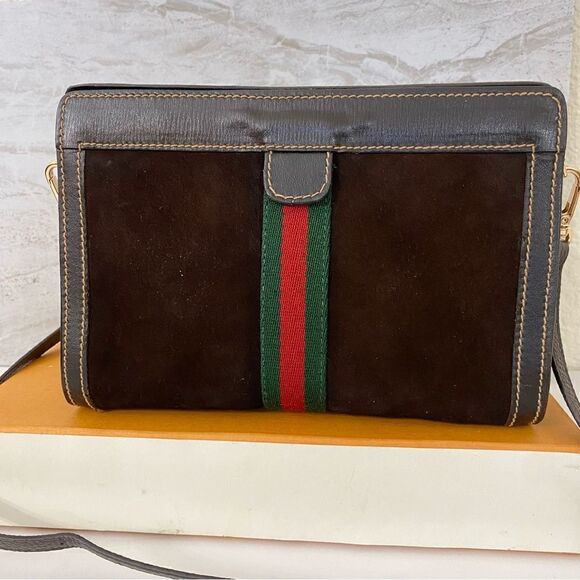 GUCCI Suede Leather Clutch-Crossbody/ShoulderโBagโ๐ผโBrown - Picture 6 of 16